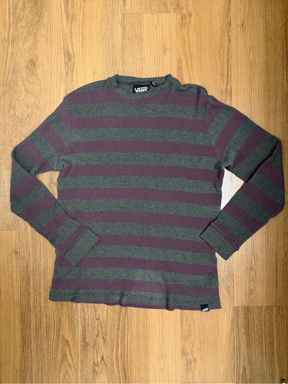 Vans Long Sleeve Striped Crewneck Sweater - Gray & Purple